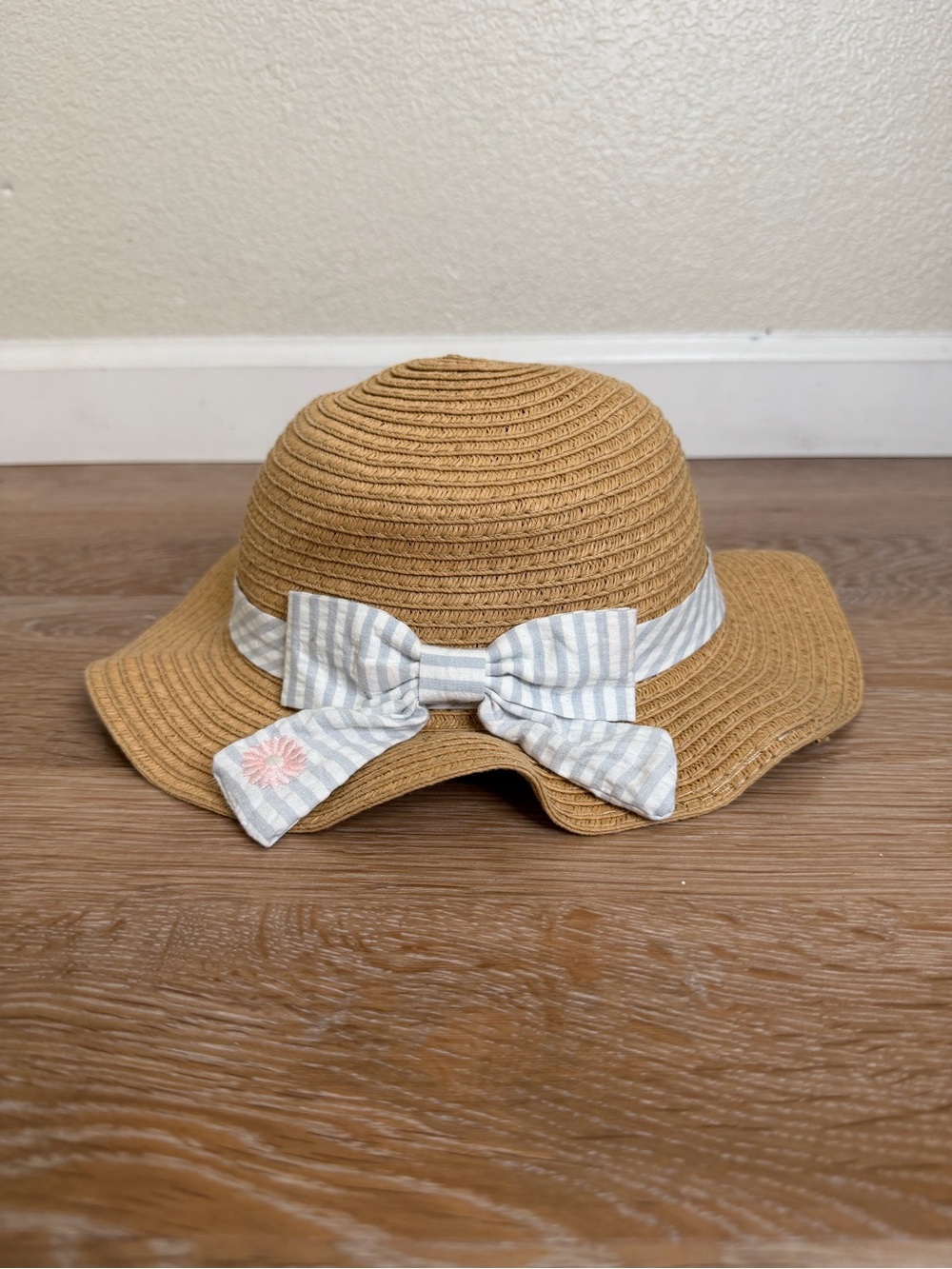 Toddler Girls Straw Bow Striped Packable Summer Hat, Size 2T To 4T